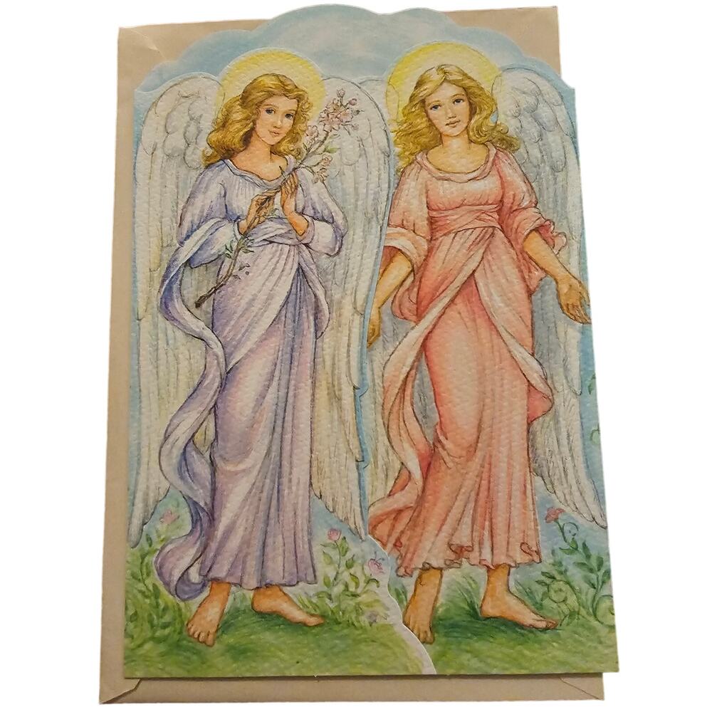Vintage Ambassador Greeting Card Get Well Soon Trifold w Angels W Envelope(Gg19)